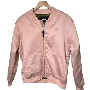 Stüssy Pink Satin Union Bomber Jacket L Urban Outfitters Streetwear NWOT Unisex